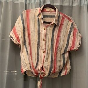 Linen Button Up Tie Top